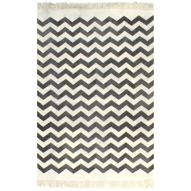 Tapis Kilim Coton Avec Motif Noir/Blanc