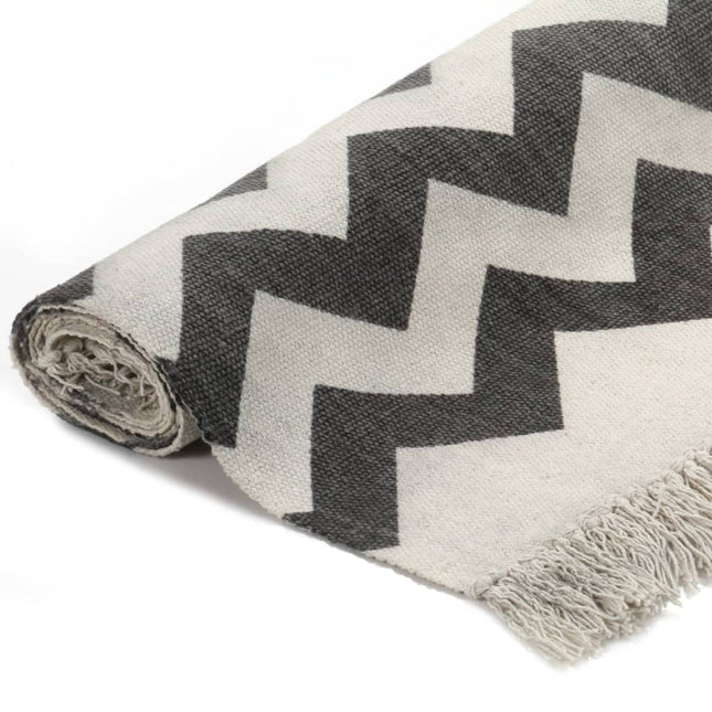 Tapis Kilim Coton Avec Motif Noir/Blanc