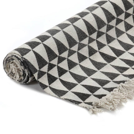 Tapis Kilim Coton Avec Motif Noir/Blanc