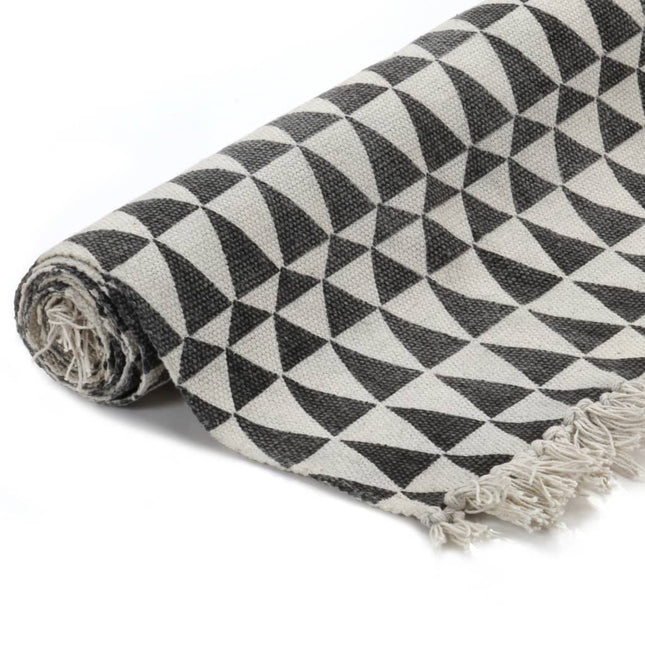 Tapis Kilim Coton Avec Motif Noir/Blanc