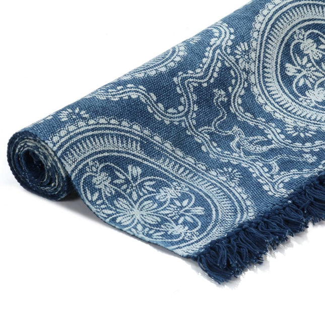 Tapis Kilim Coton Avec Motif Bleu
