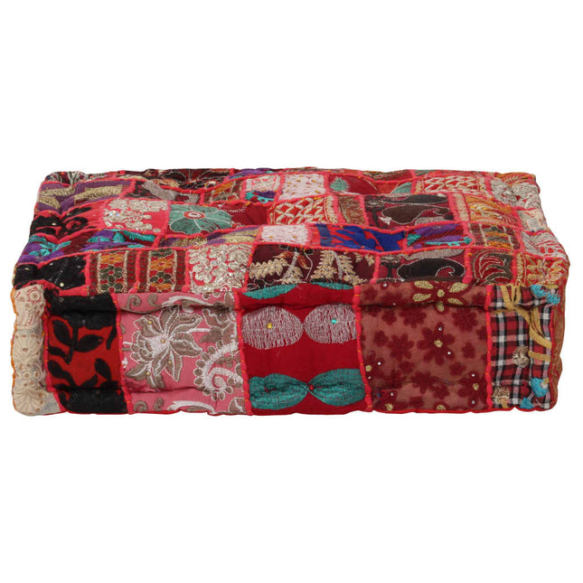 Pouf Carré En Coton Fait À La Main 50 X 50 X 12 Cm