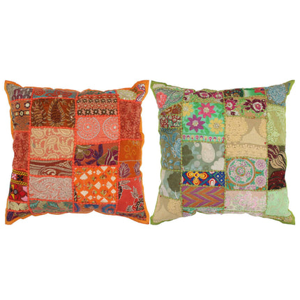 Coussin Patchwork Lot De 2 Fait À La Main 45X45 Cm Orange/Vert