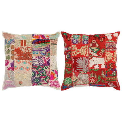Coussin Patchwork Lot De 2 Fait À La Main 45X45 Cm Orange/Vert