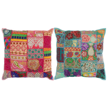 Coussin Patchwork Lot De 2 Fait À La Main 45X45 Cm Orange/Vert