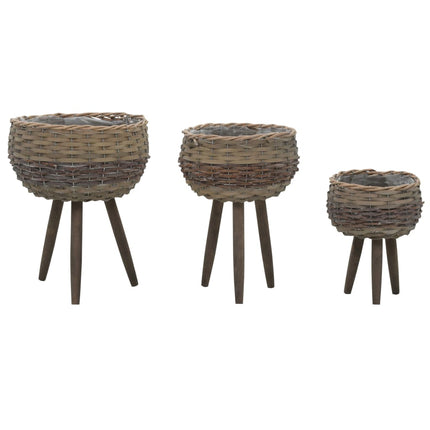 Jardinière 3 Pcs Osier Avec Doublure En Pe