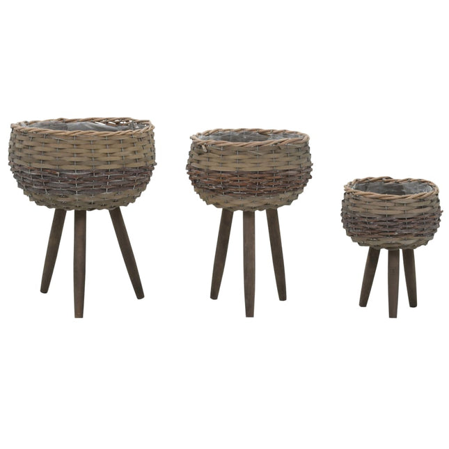 Jardinière 3 Pcs Osier Avec Doublure En Pe