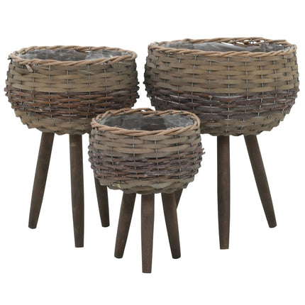 Jardinière 3 Pcs Osier Avec Doublure En Pe