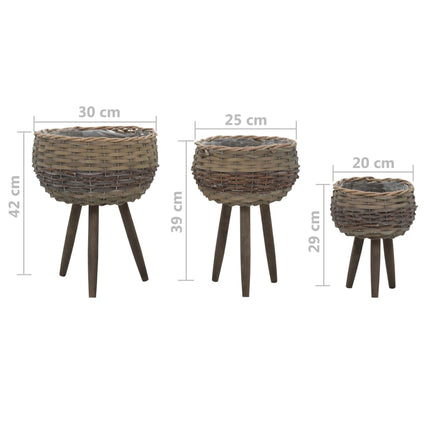 Jardinière 3 Pcs Osier Avec Doublure En Pe
