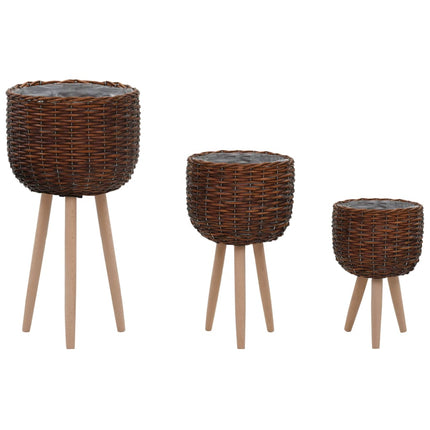 Jardinière 3 Pcs Osier Avec Doublure En Pe