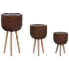 Jardinière 3 Pcs Osier Avec Doublure En Pe