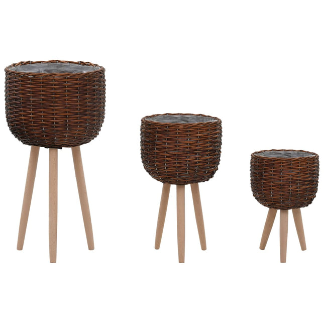 Jardinière 3 Pcs Osier Avec Doublure En Pe
