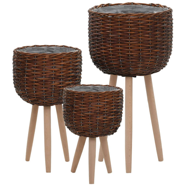 Jardinière 3 Pcs Osier Avec Doublure En Pe
