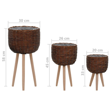 Jardinière 3 Pcs Osier Avec Doublure En Pe