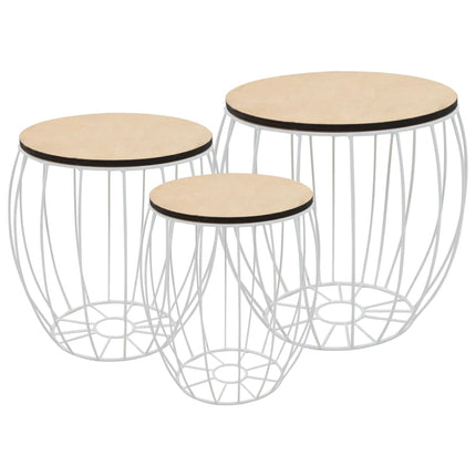 Ensemble De Table Basse Contreplaqué De Peuplier Fer 3 Pcs