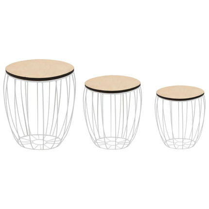 Ensemble De Table Basse Contreplaqué De Peuplier Fer 3 Pcs