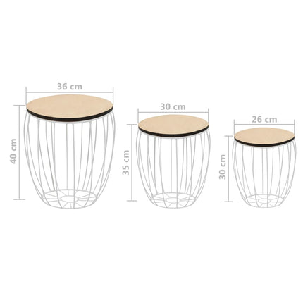 Ensemble De Table Basse Contreplaqué De Peuplier Fer 3 Pcs