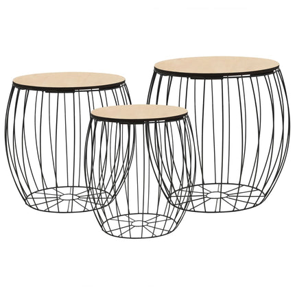 Ensemble De Table Basse Contreplaqué De Peuplier Fer 3 Pcs