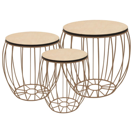 Ensemble De Table Basse Contreplaqué De Peuplier Fer 3 Pcs