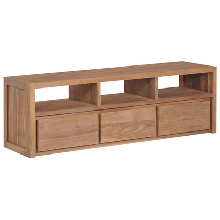 Meuble Tv Bois Massif De Teck Et Finition Naturelle 120X30X40Cm