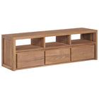 Meuble Tv Bois Massif De Teck Et Finition Naturelle 120X30X40Cm