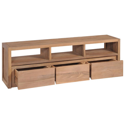 Meuble Tv Bois Massif De Teck Et Finition Naturelle 120X30X40Cm