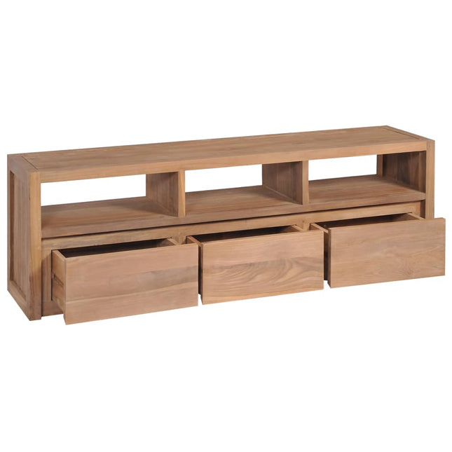 Meuble Tv Bois Massif De Teck Et Finition Naturelle 120X30X40Cm