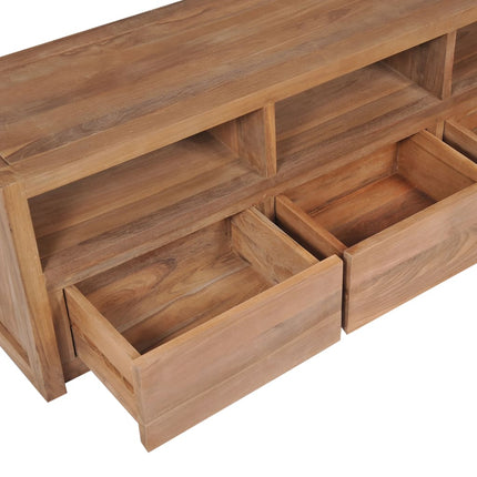 Meuble Tv Bois Massif De Teck Et Finition Naturelle 120X30X40Cm