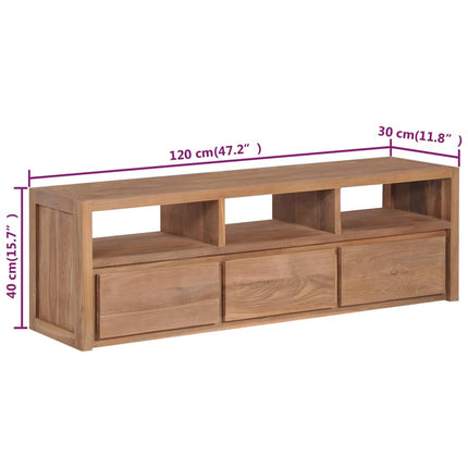 Meuble Tv Bois Massif De Teck Et Finition Naturelle 120X30X40Cm