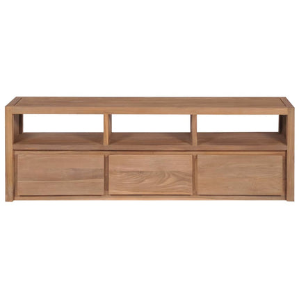 Meuble Tv Bois Massif De Teck Et Finition Naturelle 120X30X40Cm