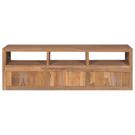 Meuble Tv Bois Massif De Teck Et Finition Naturelle 120X30X40Cm