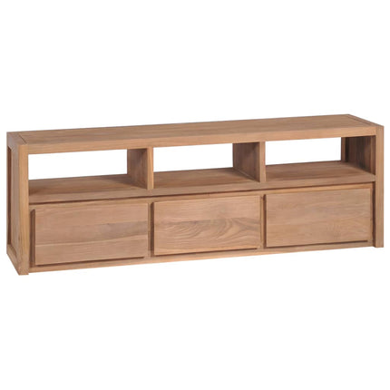 Meuble Tv Bois Massif De Teck Et Finition Naturelle 120X30X40Cm