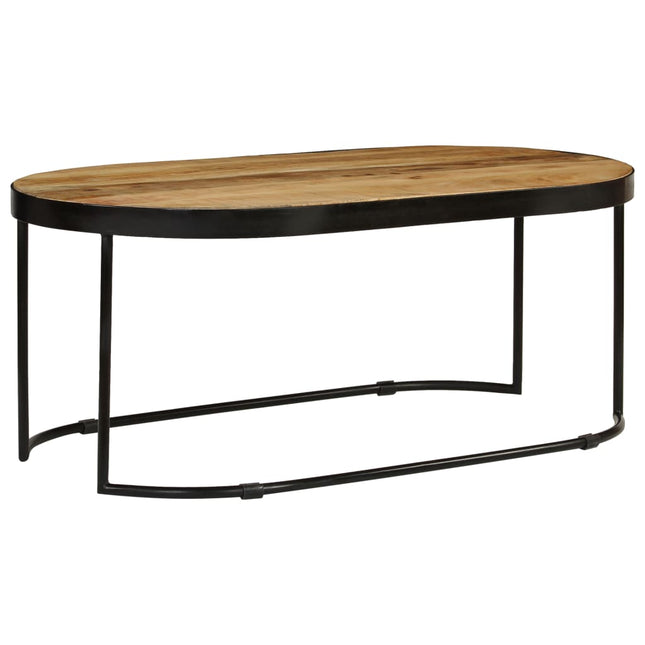 Table Basse Ovale Bois Massif De Manguier Brut Et Acier 100 Cm