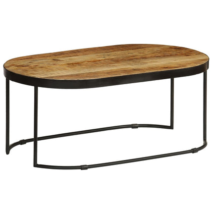 Table Basse Ovale Bois Massif De Manguier Brut Et Acier 100 Cm