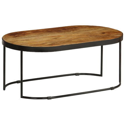Table Basse Ovale Bois Massif De Manguier Brut Et Acier 100 Cm