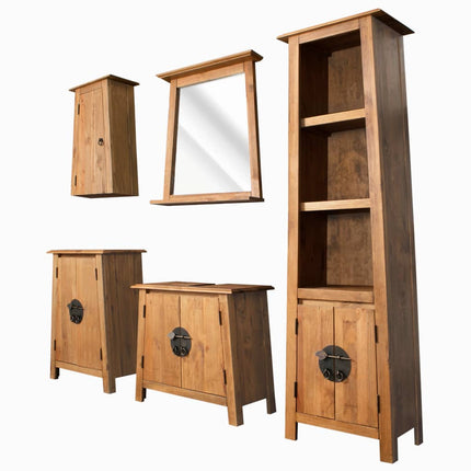 Ensemble De Salle De Bains 5 Pcs Pinède Solide