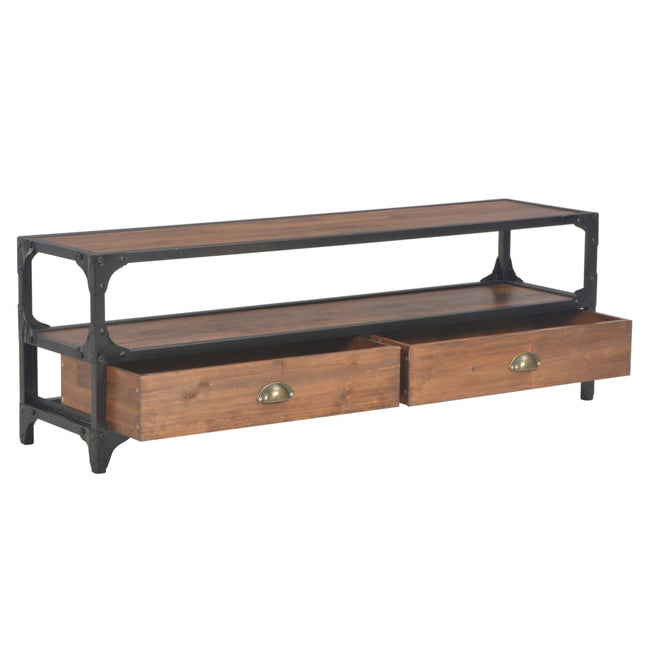 Meuble Tv Avec 2 Tiroirs 120X30X40 Cm Bois Massif De Pin