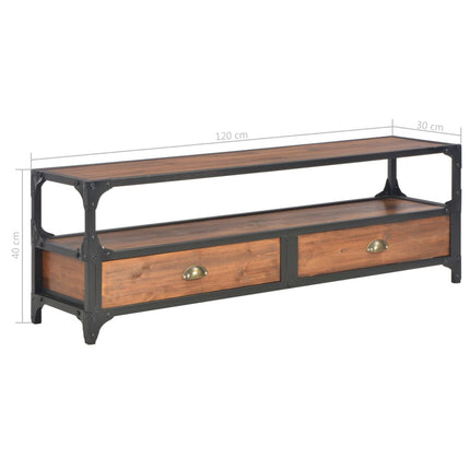 Meuble Tv Avec 2 Tiroirs 120X30X40 Cm Bois Massif De Pin