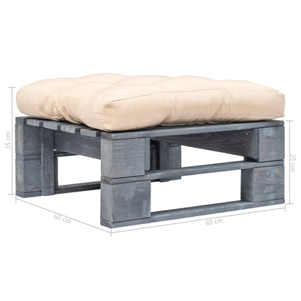 Repose-Pied Palette De Jardin Avec Coussin En Sable Gris Bois