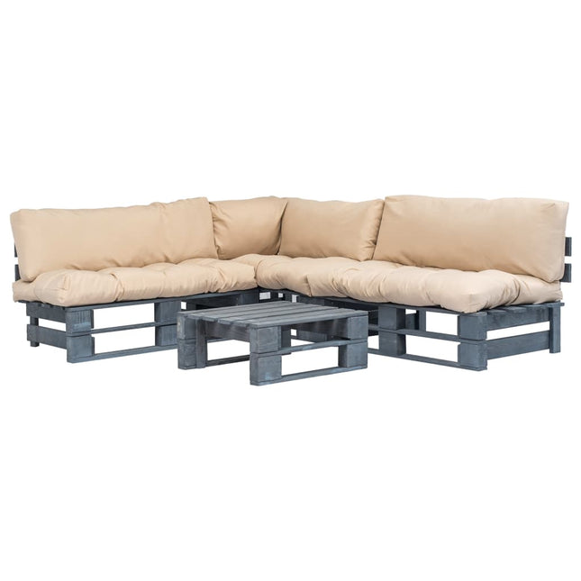 Salon Palette De Jardin 4 Pcs Avec Coussins Sable Bois
