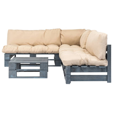 Salon Palette De Jardin 4 Pcs Avec Coussins Sable Bois
