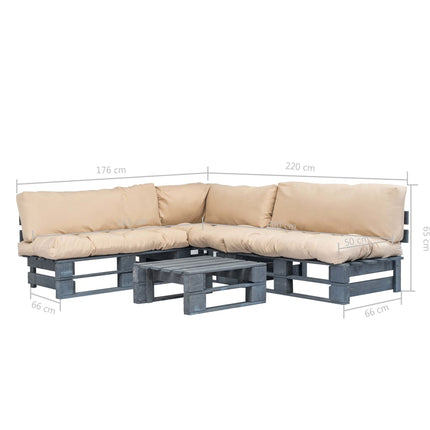Salon Palette De Jardin 4 Pcs Avec Coussins Sable Bois