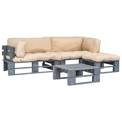 Salon Palette De Jardin 4 Pcs Avec Coussins Sable Bois