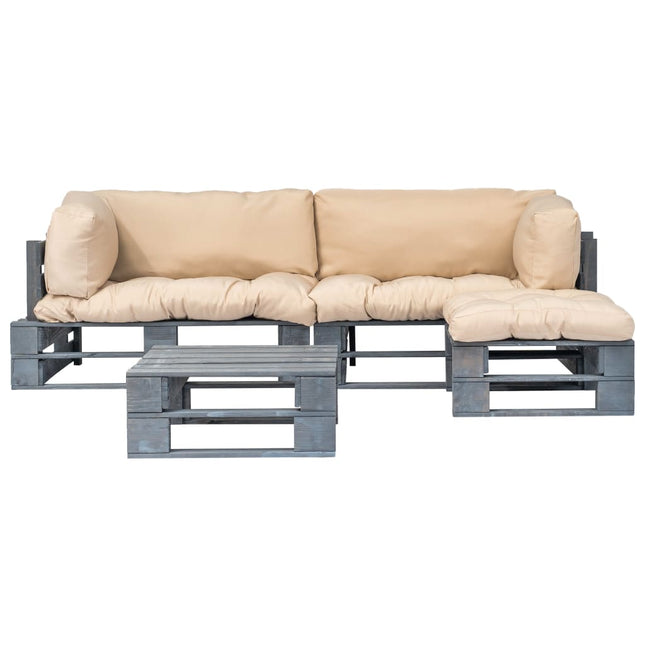 Salon Palette De Jardin 4 Pcs Avec Coussins Sable Bois
