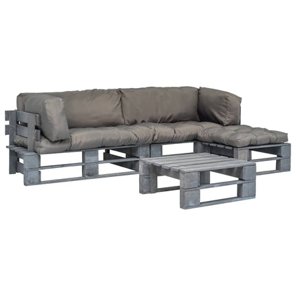Salon Palette De Jardin 4 Pcs Avec Coussins Sable Bois