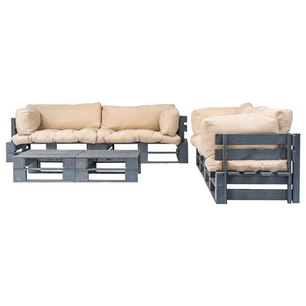 Salon Palette De Jardin 6 Pcs Avec Coussins Sable Bois