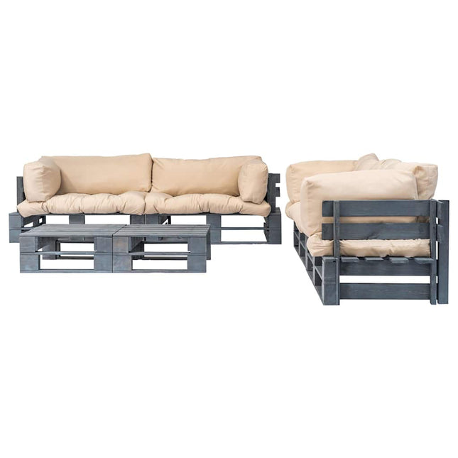 Salon Palette De Jardin 6 Pcs Avec Coussins Sable Bois