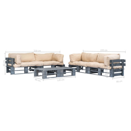 Salon Palette De Jardin 6 Pcs Avec Coussins Sable Bois