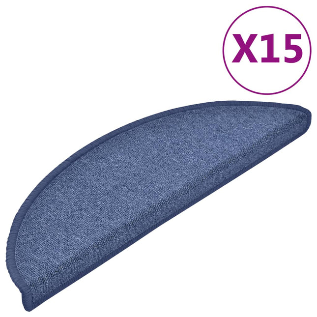 Tapis D'escalier 15 Pièces Demi-Rond Bleu