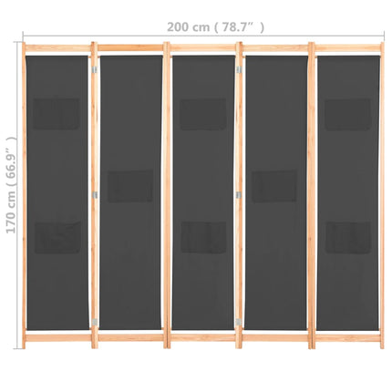 Cloison De Séparation 5 Panneaux 200 X 170 X 4 Cm Tissu